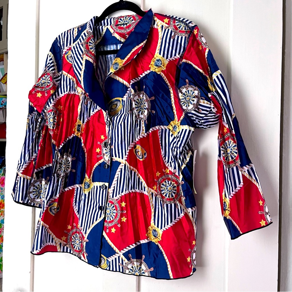 NWT Belluva San Francisco Nautical Top Gold, Red & Navy Blue 3/4 Flare Sleeve